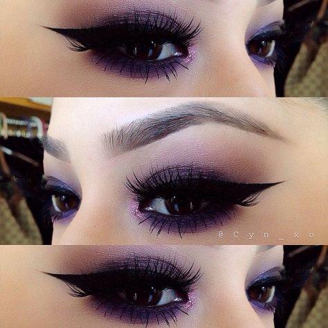 Catch Up with the Purple Trend: 15 Perfecy Purple Eye Makeup Looks & Tutorials - Pretty Designs Smokey Eyes Tutorial, Cat Eye Makeup Tutorial, Brown Eye Makeup Tutorial, Goth Eye Makeup, Make Up Designs, Smokey Eye Makeup Look, Purple Eye Makeup, Yennefer Of Vengerberg, Cat Eye Makeup