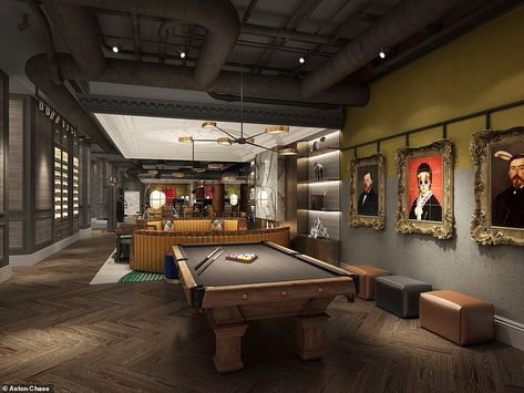 Added perks: The owner will also have access to the private members' club, seen in a CGI, ... Private Room Club, Private Club Aesthetic, Gentleman Club Interior, Sport Bar Design, Gentleman Club, Private Members Club, Clubhouse Design, Royalty Core, Gentleman's Club