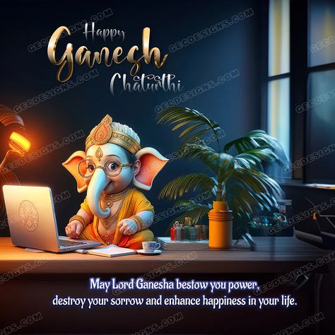 Vinayagar Chaturthi poster image, little cute Ganesh working on the computer with spectacles wallpaper Vinayaka Chaturthi Wishes, Vinayagar Chaturthi, Happy Ganesh Chaturthi Wishes, Poster Images, Creative Branding Design, Warriors Wallpaper, Scary Wallpaper, Ganesh Images, Motivational Wallpaper