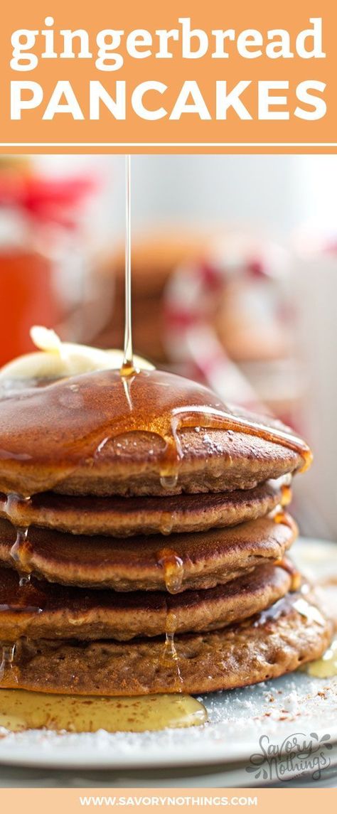 The best soft and fluffy Gingerbread Pancake recipe. This is perfect for a family breakfast on Christmas Morning because they are super quick and easy to make! Gingerbread Pancakes Recipe, Christmas Pancakes, Gingerbread Pancakes, Easy Gingerbread, Family Breakfast, Pancakes Easy, Christmas Brunch, Party Food And Drinks, Christmas Breakfast