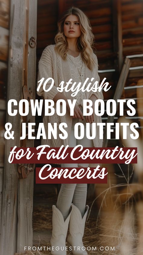 a woman wears jeans and cowboy boots for fall country concert, western outfits Cowgirl Grunge Outfits, Cowboy Boots And Jeans Outfit, Cowboy Boots With Jeans, Cowboy Boots Jeans, Cowboy Boots And Jeans, Cowboy Boots Outfit Fall, Dark Brown Cowboy Boots, 2024 Brown, Brown Cowboy Boots Outfit