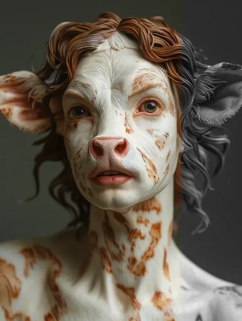 Full Color Image in ai-img-gen.com 🔸 https://s.mj 🔸 From Midjourney AI Image Human Cow, Cow Nose, Hybrid Creature, Cow Ears, Fantasy Life, Art Painting Tools, Face Drawing Reference, Graphic Novel Art, Bull Logo