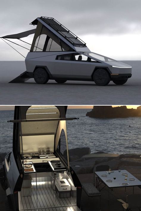 This Wedge-Style Space Camper is Perfect Companion for Tesla Cybertruck Camping Truck, Glamping Resorts, Rv Van, Tesla Cybertruck, Rv Adventure, Van Home, Class 8, Construction Details, Wedges Style