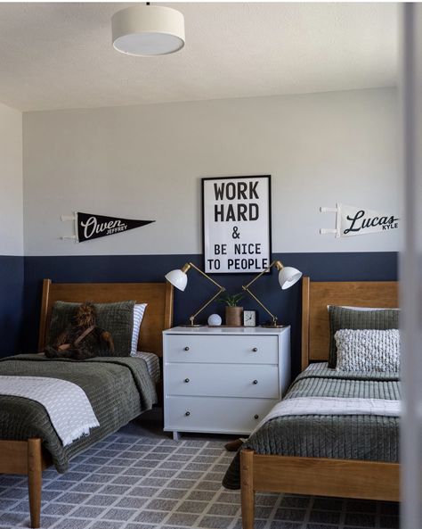 Boys White Bed, Queen Size Bed For Boys Room, Double Twin Beds Boys Room, Dude Perfect Bedroom, Boys Room With Twin Beds, Bedroom Ideas For Master Rooms, Two Boys Room Ideas, Twin Boy Bedroom Ideas, Boys Room Shared Bedrooms