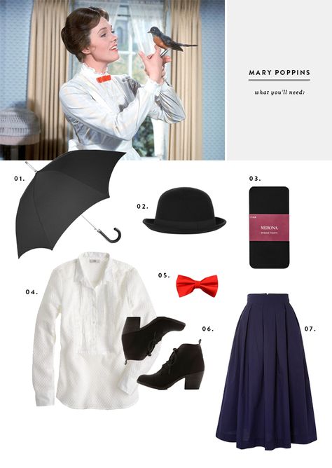 Clever No-Sew Halloween Costume Ideas | Verily Mary Poppins Disfraz, Mary Poppins Halloween, Sew Halloween Costume, Mary Poppins Party, Mary Poppins Costume, Costume Carnaval, Clever Halloween, Costume Disney, Clever Halloween Costumes