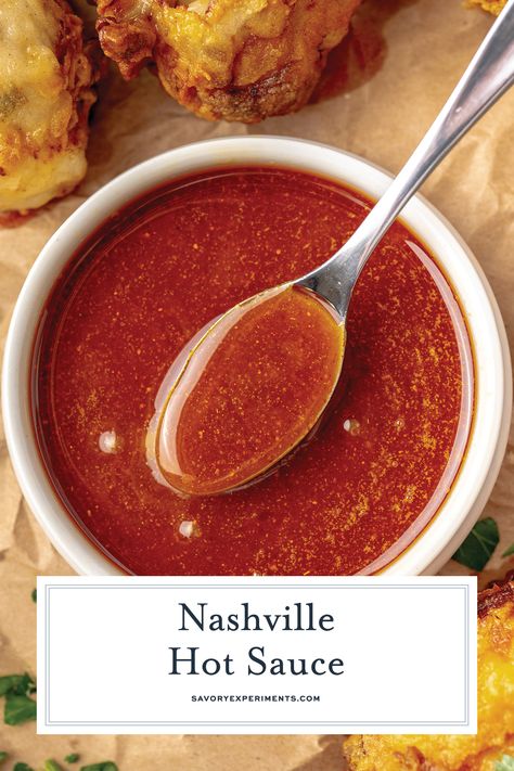 Nashville Hot Sauce Recipe + VIDEO - The Best Nashville Hot Chicken! - Nashville Hot Sauce is a regional hot sauce made from cayenne pepper, other spices and brown sugar. Served on fried chicken! #nashvillehotsaucevideousesbutterinsteadofoil Nashville Hot Salad Dressing, Nashville Chicken Sauce, Maple Hot Sauce, Fried Chicken With Sauce Recipe, Best Hot Wing Sauce Recipe, Nashville Hot Ranch Dressing, Home Made Hot Sauce Recipe, Daves Hot Chicken Sauce Recipe, Buffalo Hot Sauce Recipe