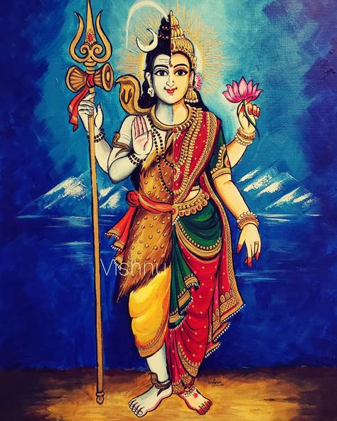 Gaurishankar Images, Arthanareeswarar Painting, Arthanareeswarar Images, Jai Mahadev, Cosmic God, God Murugan, I Am Everything, Temple Painting, Lord Shiva Sketch