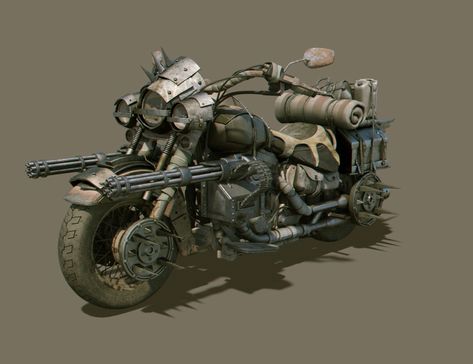 Heavy Wasteland Motorcycle , Misuo WU on ArtStation at https://www.artstation.com/artwork/AQ2a5 Mad Max Motorcycle, Zombie Survival Vehicle, Apocalyptic Vehicles, Mad Max Movie, Dieselpunk Vehicles, Apocalypse World, Post Apocalyptic Art, Apocalypse Art, Futuristic Motorcycle