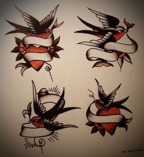 Traditional Tattoo Names, Traditional Swallow Tattoo, Tattoo American Traditional, Mangas Tattoo, Tattoo Bird, Sparrow Tattoo, Kunst Tattoos, Tattoo Old School, Swallow Tattoo