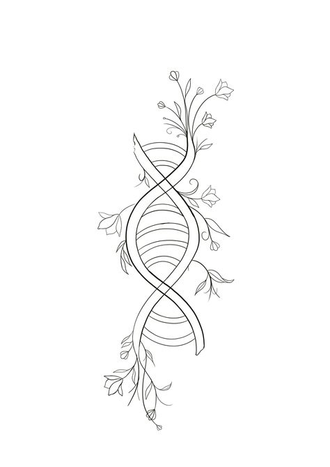 Dna With Flowers Tattoo, Fine Line Dna Tattoo, Biology Inspired Tattoos, Biology Line Art, Science Line Art, Lepidoptera Tattoo, Biochemistry Tattoo, Biology Tattoos, Dna Tattoo Design