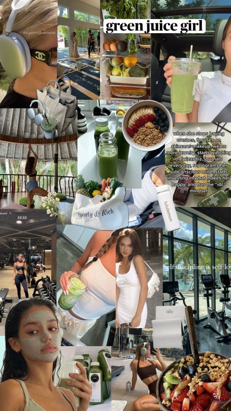 green juice girl aesthetic vision board healthy lifestyle goals Green Juice Girl Aesthetic, Vision Board Healthy Lifestyle, Green Juice Aesthetic, Green Juice Girl, Aesthetic Vision Board, Lifestyle Goals, Glo Up, Motivation Board, Healthy Lifestyle Motivation