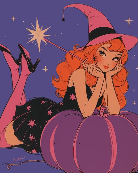 Magic is in the details, darling. 🧙‍♀️✨🖤💜🧡 . . . #PinupArt #Midjourney #MidcenturyArt #AIArt #VintageWitch #WitchArt #DigitalArt #RetroStyle #MagicInArt #EnchantingBeauty #WhimsicalArt #ClassicGlamour #ArtisticVision #AIArtwork #RetroAesthetic #MidcenturyMagic #ModernPinup #CreativeInspiration #AIArtists #NostalgicArt #Spellbinding #HalloweenVibes #GlamourWitch #MysticalArt 1960s Witch Aesthetic, Retro Witch Aesthetic, Vintage Halloween Drawings, Spooky Season Art, Mayfair Witches Aesthetic, Witch Drawing Cute, Old Witch Aesthetic, Halloween Pin Up Art, Modern Witch Art