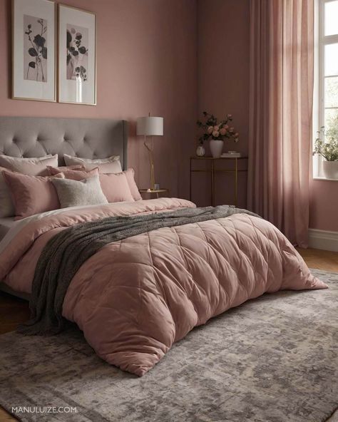 Here's a guide to incorporating dusty pink into your bedroom decor with 35 modern bedroom decor ideas to surprise you! #pinkbedroom #interior Ideas for: light pink bedrooms, grey and pink bedroom ideas, blue and pink bedroom, green and pink bedroom, pink bedroom aesthetic, white and pink bedroom, pink bedroom ideas, black and pink bedroom, girly pink bedroom, pink bedroom decor, sage green and pink bedroom, blush pink bedroom, dusty pink bedroom. Pink And Tan Bedroom Ideas, Dusky Pink Bedroom Ideas, Blush Bedding Bedroom Ideas, Dusty Pink And Grey Bedroom, Bedroom Ideas Black And Pink, Bedroom Dusty Pink, Muted Pink Bedroom, Bedroom Green And Pink, Dusty Pink Bedroom Ideas