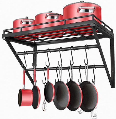 OROPY Wall Mount Pot Pan Racks, Saucepan Hanging Rack, Kitchen Utensils Hanging Shelf with 2 Rails, 12 Hooks, 60cm : Amazon.co.uk: Home & Kitchen Wall Mounted Pot Rack, Functional Kitchen Storage, Utensil Hanger, Organiser Cucina, Pan Rack, Hanging Rack, Pot Rack, Hanging Rail, Hanging Racks