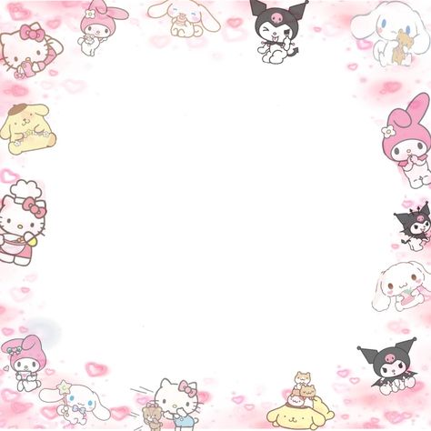 Sanrio Border Design, Hello Kitty Border Design, Sanrio Border, Sanrio Frame, Cinnamoroll Theme, Picture Frame Template, Picture Borders, Binder Cover Templates, Cute Frame