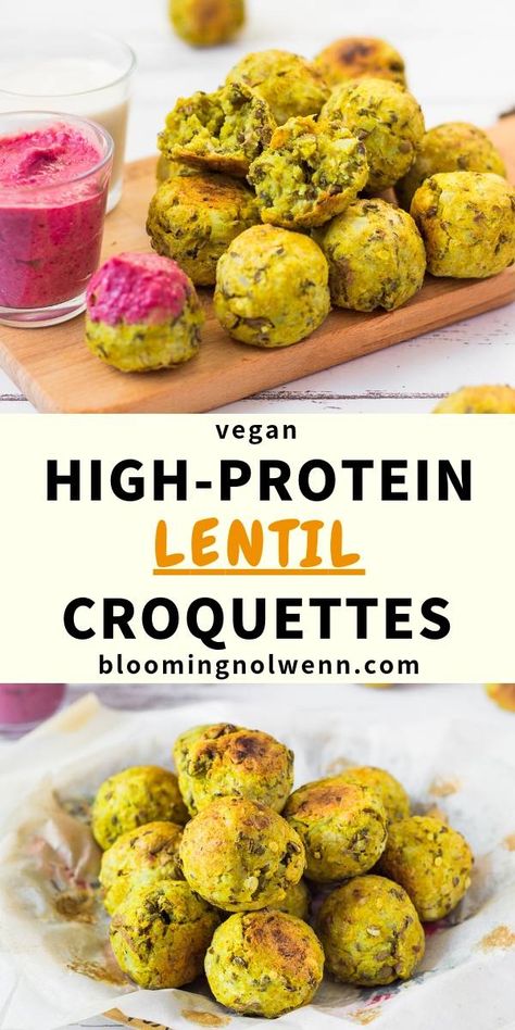 Vegan Lentil Potato Croquettes | Gluten-Free, Oil-Free Lentil Potato, Potato Croquettes, Vegan Lentil, High Protein Vegan Recipes, Keto Vegan, Healthy Vegan Snacks, Vegan Potato, Lentil Recipes, Vegan Keto