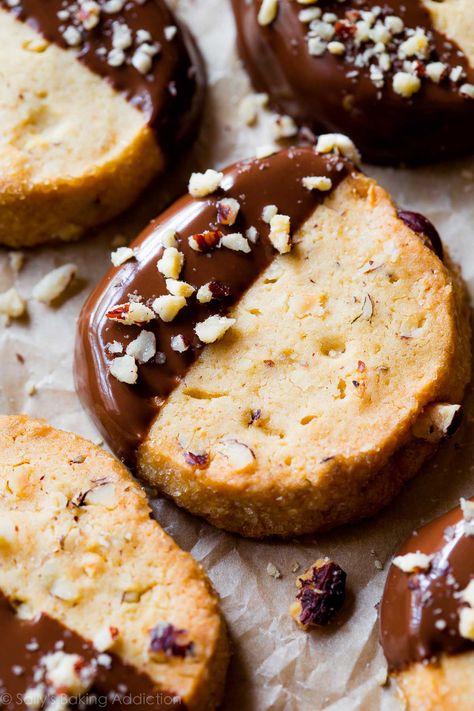 Toasted Hazelnut Slice & Bake Cookies with Milk Chocolate | Sally's Baking Addiction Milk Chocolate Recipe, Cookies With Milk, Icebox Cookies, Toffee Cookies, Sally's Baking, Dipped Cookies, Chocolate Recipe, Bake Cookies, Fudge Brownies