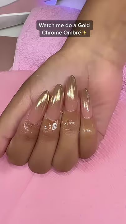 (2)•Chrome Ombré technique• • Using @daily_charme Gold Chrome • • • #go... | TikTok Gold Glitter Chrome Nails, Chrome Ombre Nails Tutorial, Chrome Ombre Nails Designs, Ombre Nails With Chrome, Champagne Chrome Nails, Gold Chrome Nails Designs, Ombré Chrome Nails, Chrome Ombre Nails, Gold Ombre Nails