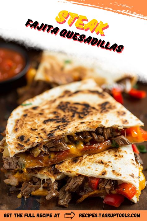 Indulge in our mouth-watering Steak Fajita Quesadillas recipe! Sizzling with juicy steak, colorful bell peppers, and melted cheese, this is the perfect meal for any Mexican food lover. Follow our easy, step-by-step guide to create this flavorful dish at home. Perfect for a family dinner or a festive gathering, these quesadillas are sure to impress. Dive into the delightful blend of textures and taste. Explore more delicious recipes on our Pinterest board today! Beef Fajita Quesadillas, Steak Quesadilla Recipe Easy, Steak Taco Seasoning, Steak Quesadilla Recipe, Steak Quesadilla Recipes, Steak Quesadilla, Quesadilla Recipes Easy, Quesadilla Recipe, Quesadilla Recipes