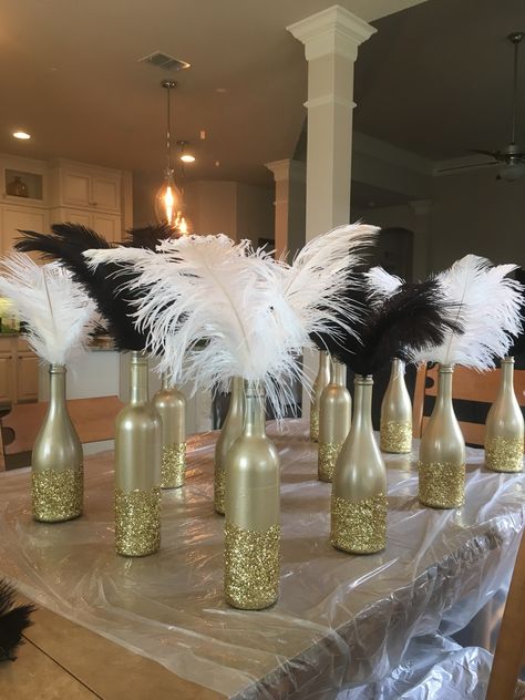 art deco, Gatsby party, roaring 20's centerpieces, diy Roaring 20s Centerpieces, Art Centerpieces, Roaring 20s Party Decorations, 20s Party Decorations, Roaring 20s Birthday Party, Masquerade Dance, Roaring 20s Birthday, Roaring Twenties Party, Hiasan Perkahwinan