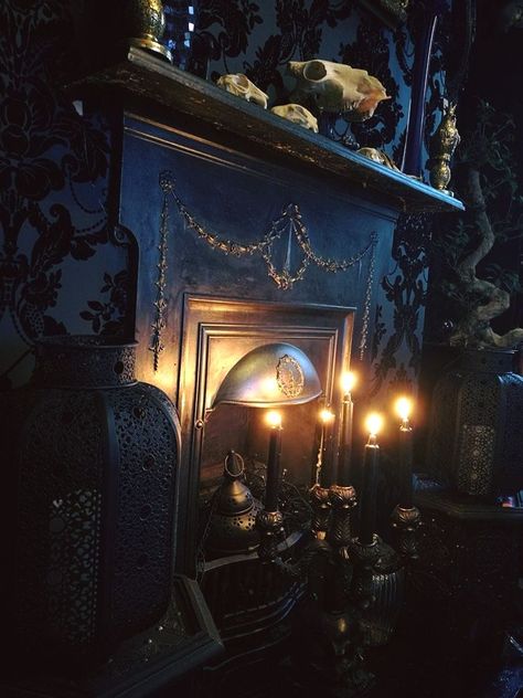 Gothic fireplace #goth #gothic #decor #interior #alternative #homemaking #gothichomemaking Addams Family Members, Gothic Fireplace, Gothic Decor, Gothic House, Addams Family, Fireplace, Dream House, Halloween, Home Decor