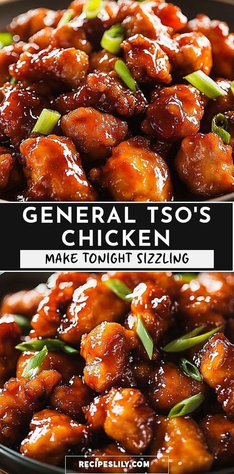 Elevate your dinner game with this homemade General Tso's Chicken recipe! Crispy chicken pieces are perfectly coated in a savory and slightly sweet sauce that packs a punch. Perfectly paired with steamed rice and vibrant veggies, this dish is a favorite in any household. Whether you're feeding a crowd or enjoying a cozy night in, this meal is sure to impress. Get ready to bring a taste of takeout magic right to your kitchen! Chinese Food Recipes General Tso, Real Housemoms Recipes, General Tso Sauce Recipe Easy, Asian Chicken Over Rice, Chicken Tso Recipes, Crispy Scallion Chicken, Chinese Food General Tso Chicken, Best Chinese Food Recipes At Home, How To Make General Tso Chicken