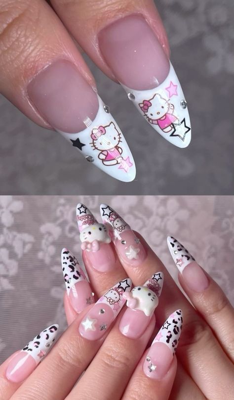 nail art Hello Kitty Nails 3d, Hello Kitty Nails Stickers, Hello Kitty Sticker Nails, Uñas Hello Kitty, Hello Kitty Nail Art, Kitty Nail Art, Hello Kitty Nail, Hello Kitty Nails Art, Kitty Nail