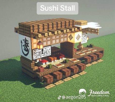 Minecraft Japanese Town Ideas, Minecraft Japanese Market, Japanese Mc House, Minecraft Food Court, Market Stand Minecraft, Minecraft Ramen Shop, Minecraft Food Stand, Minecraft Building Ideas Japanese, Minecraft Market Stalls