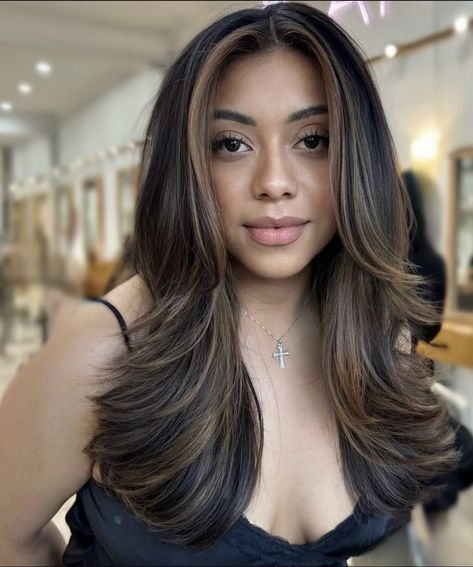 Hair Colors For Olive Skin, Garnier Hair Color, Black Hair Balayage, Olive Skin Tone, Hair Inspiration Long, Brown Hair Inspo, Black Hair With Highlights, Dark Hair With Highlights, Brunette Balayage Hair