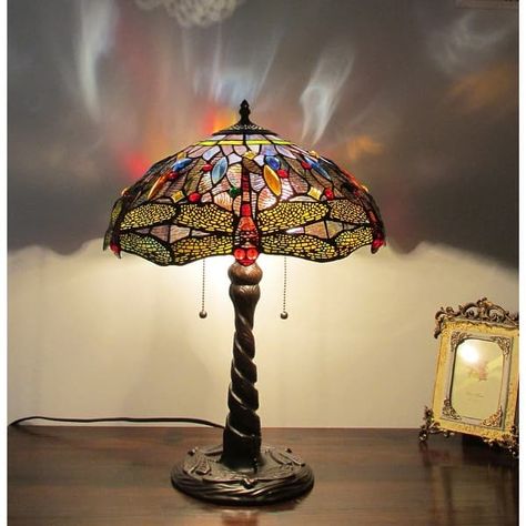 Tiffany Style Dragonfly Design 2-light Dark Antique Bronze Table Lamp - On Sale - Bed Bath & Beyond - 8547366 Stained Glass Table Lamps, Tiffany Style Table Lamps, Tiffany Style Lamp, Dragonfly Design, Bronze Lamp, Bronze Table Lamp, Incandescent Light, Bronze Table, Dragonflies Design