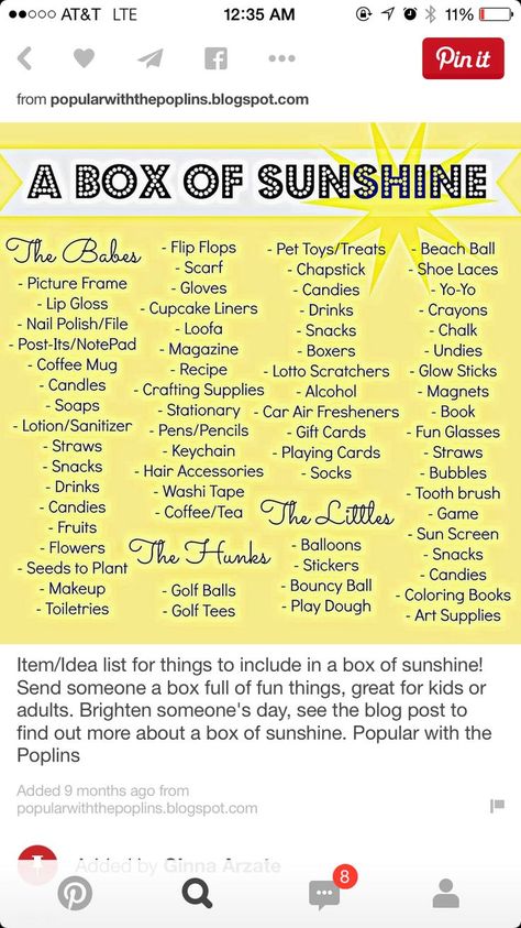 Bag Of Sunshine, Sunshine Care Package, Sunshine Box, Rs Activities, Sunshine Committee, Mom Things, Blessing Bags, Retreat Ideas, Box Of Sunshine