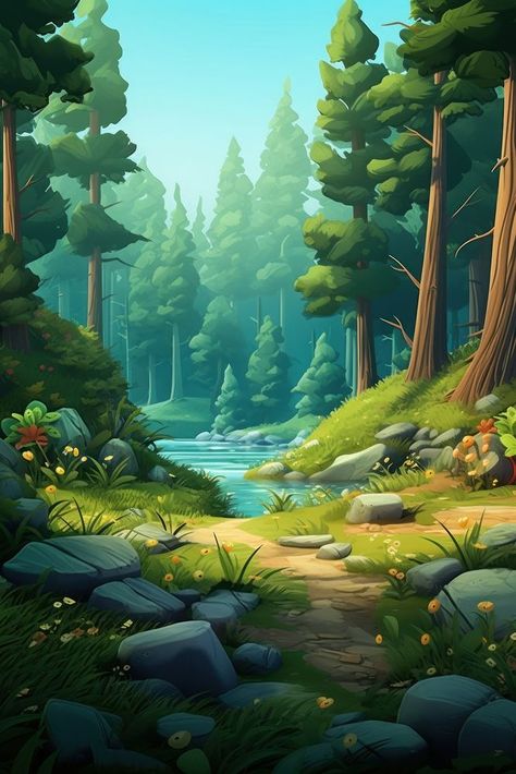 Forest Images Landscapes, Illustration Art Forest, Forest Background Drawing Reference, Woodland Illustration Forest, Forest Landscape Illustration, Animated Forest Background, Background Forest Illustration, Nature Illustration Landscapes, Forest Illustration Trees