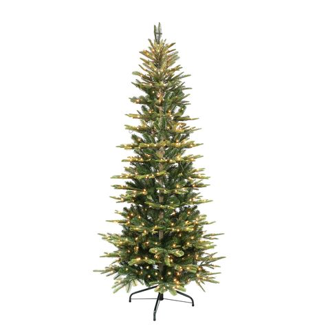 7.5 ft. Puleo International Aspen Fir Slim Pre-Lit Artificial Christmas Tree Christmas Tree Bedding, Christmas Tree Clear Lights, Slim Artificial Christmas Trees, Realistic Christmas Trees, Realistic Artificial Christmas Trees, Slim Christmas Tree, Pencil Trees, Real Christmas, Aspen Trees