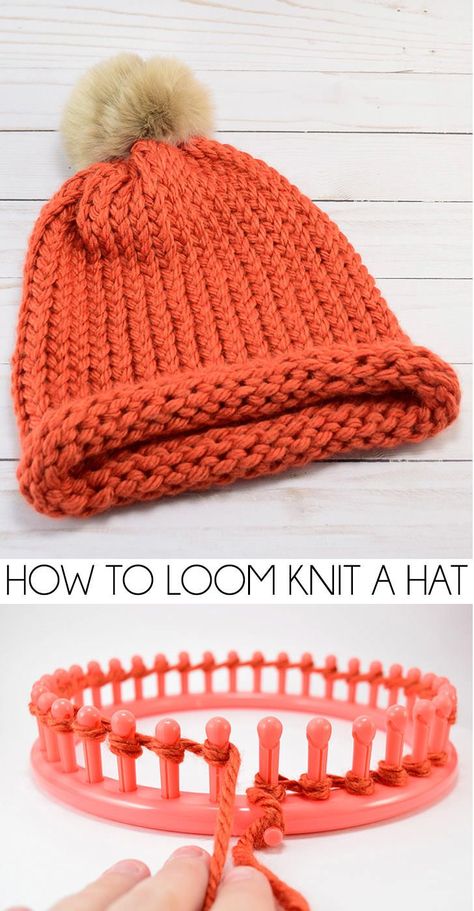 Did you know how easy it is to loom knit a hat? It looks properly knit, too! I'm making a ton as gifts! Baby Shoes Diy Pattern Tutorials, Loom Knitting Patterns Hat, Baby Shoes Diy Pattern, Loom Knitting For Beginners, How To Loom Knit, Round Loom Knitting, Circle Loom, Loom Hats, Loom Knitting Tutorial