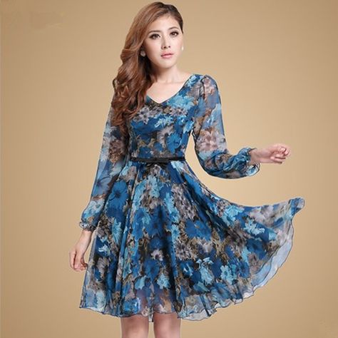 Plus Size Autumn Dresses, Long Spring Dresses, Girls Printed Dress, Print Chiffon Dress, Long Dress Casual, Cocktail Evening Dresses, Quality Dresses, Fashion Dresses Casual, Casual Summer Dresses