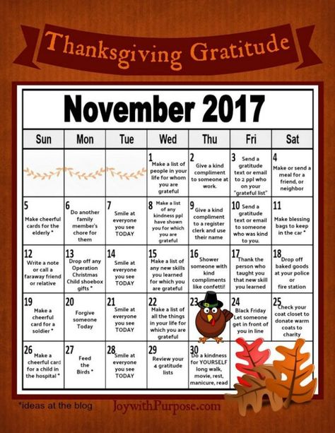 #thanksgivingideas Thanksgiving Gratitude Calendar free #printable for you.  What a great way to prepare with thoughtfulness.  #randomactsofkindness JOYwithPurpose.com Gratitude Calendar, Thanksgiving Calendar, Random Acts Of Kindness Ideas, Acts Of Kindness Ideas, Thanksgiving Countdown, Calendar Free Printable, Kindness Ideas, Free Printable Thanksgiving, Thanksgiving Gratitude