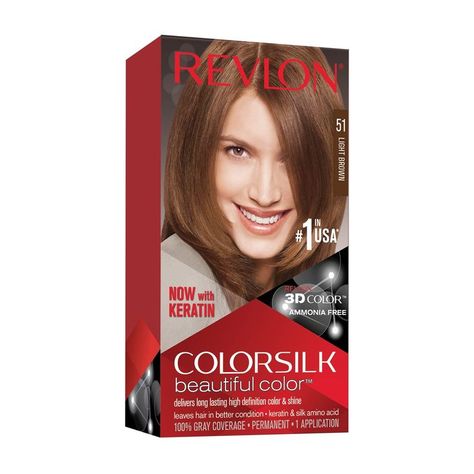 Revlon Colorsilk #51 Light Brown (Pack of 6) Revlon Hair Color, Ammonia Free Hair Color, How To Dye Hair At Home, Revlon Colorsilk, Revlon Color, 3d Color, Color Conditioner, Hair Color Formulas, Gray Coverage