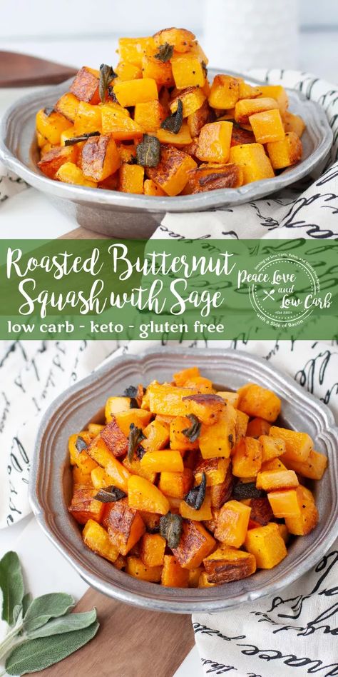 Butternut Squash Sage, Low Carb Side Dish, Keto Vegetables, Paleo Vegetarian Recipes, Low Carb Side, Sage Recipes, Keto Holiday Recipes, Keto Thanksgiving, Paleo Side Dishes