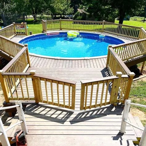 Above Ground Pool Deck Ideas Off Back Of House, Above Ground Pool Off Back Porch, Pool Deck Ideas For Above Ground Pools, Above Ground Pool Close To House, Pool Deck Plans Above Ground, Above Ground Pool Attached To House, Deck Off Back Of House With Pool, Pool Decks For Above Ground Pools Round, Above Ground Pool With Deck Off House