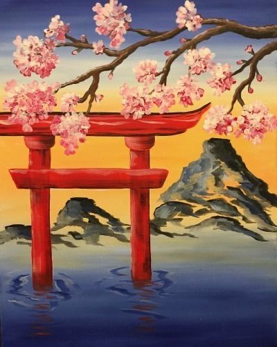 Acrylic Painting For Kids, Abstract Painting Diy, Japan Painting, Japanese Watercolor, Torii Gate, Christmas Paintings On Canvas, Oil Pastel Paintings, Painting Canvases, Surry Hills