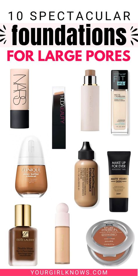 Large pores can be a makeup nightmare. But don't worry, we've got you covered. Check out our list of the 10 best foundations for large pores that will help them magically disappear! Large Pores Makeup, Order To Apply Makeup, Best Drugstore Concealer, Brown Smokey Eye Makeup, Best Drugstore Mascara, Sheer Foundation, Best Drugstore Foundation, Drugstore Mascara, Fit Me Matte And Poreless