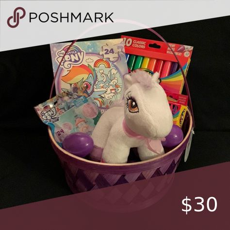 My Little Pony Unicorn Easter basket NWT Unicorn Easter Basket, Pony Plush, Pony Unicorn, Vintage My Little Pony, New Build, Holiday Colors, Easter Basket, Ornament Set, Easter Baskets