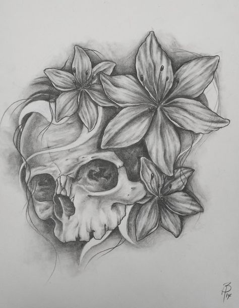 Lily Skull Tattoo, Skull Tattoo Flowers, Tattoos Inspo, Skull Art Drawing, Sternum Tattoo, Graffiti Style Art, Tattoo Style Drawings, Dark Art Tattoo, Tattoo Design Book