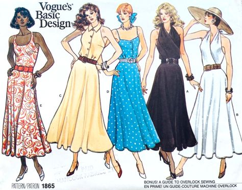 RARE 80s VOGUE 1865 SIZE 8 10 12 MISSES SUMMER DRESSES HALTER UC/FF 80s Boho Fashion, 80s Fashion Catalogue, 80s Dresses Casual, Grace Bradley, 80s Summer Fashion, Dresses 1980s, 80s Vogue, 1980s Vogue, Oc Fashion