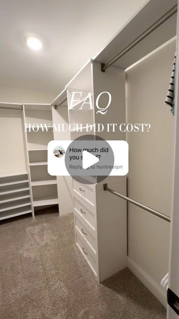 Creatively Crisp | Home & DIY on Instagram: "Here is a detailed cost breakdown and every item in total I used to transform our master closet with the @closetmaid system!  CLOSET DIMENSIONS: 9ft x 4ft7in and 8ft ceilings   Everything was incredibly easy to build- this took me 2 days to complete working on it on and off and that includes removing and patching up the old closet.   Comment “Lowe’s closet makeover” for 🔗 to everything sent to your inbox! Make sure you’re following me first so you receive your message ✨  #lowesfind #closetmaidcloset #closetmaidsystem #closetmakeover #customcloset #masterclosetinspo" Easy Closet Build, L Walk In Closet Ideas, Build A Closet Custom, Built In Closet Room, Makeup Room Closet, Walk In Closet Basement, Simple Walk In Closet Ideas Layout, Master Closet Must Haves Walk In, Closet Evolution Home Depot