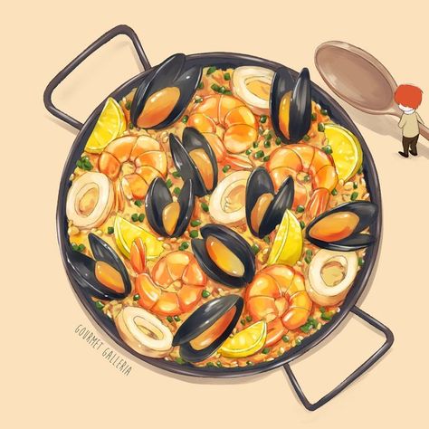 #paella #spanish #food #foodillustration Food Doodles, Spain Food, Food Artwork, Food Illustration Art, Cute Food Art, Food Concept, Illustration Food, Kawaii Food, Spanish Food