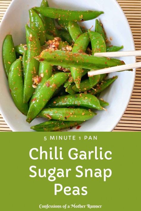 One pan 5 minute Chili Garlic Sugar Snap Peas Meatless. Easy & healthy vegetable side to pair w just about any protein. #HealthyEats #SeasonalEats #FamilyStyle #AtHomeSides #Vegan #GlutenFree #MeatlessMonday #SummerSides #OnePan #5Minute #FamilyDinner #Peas Sugar Snap Pea Recipe, Snap Peas Recipe, Snap Pea, Peas Recipe, Easy Chili, Summer Veggies, Veggie Tales, Vegan Side Dishes, Pea Recipes