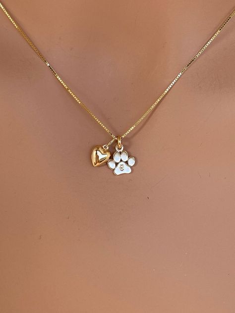 Personalized paw print necklace in 14K solid Gold Small Paw | Etsy Paw Print Heart, Heart Pendent, Swarovski Jewelry Necklace, Paw Print Necklace, Paw Heart, Paw Print Charm, Lovers Necklace, I Love Jewelry, Girly Jewelry