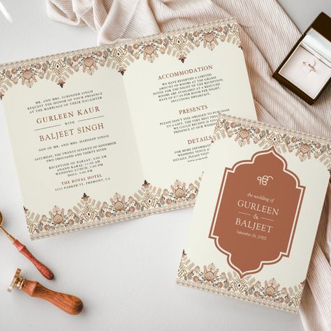 Ikat Border, Sikh Wedding Invitation, Anand Karaj, Formal Wedding Invitations, Indian Wedding Invitations, Wedding Party Supplies, Traditional Indian Wedding, Punjabi Wedding, Sikh Wedding