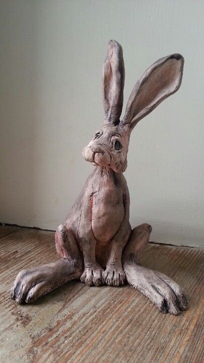 Paper Mache Animals, Rabbit Sculpture, Pottery Animals, Paper Mache Art, Paper Mache Sculpture, Raku Ceramics, Paper Mache Crafts, Ceramic Hair, Rabbit Art